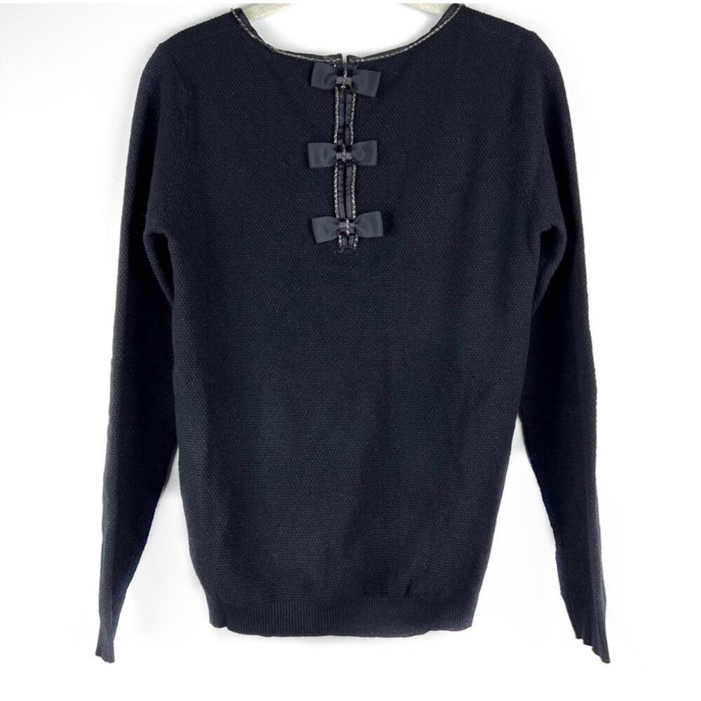 NEW Black Metallic Chain Neck Pullover Bow Sweater S/M Preppy Barbie - Picture 9 of 9